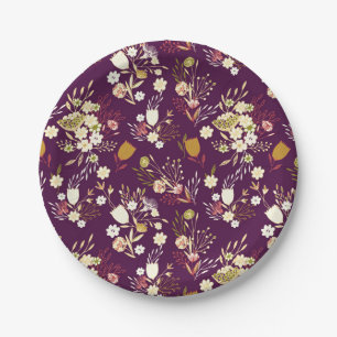 Assiettes En Carton Plaques à papier florales de prune pourpre