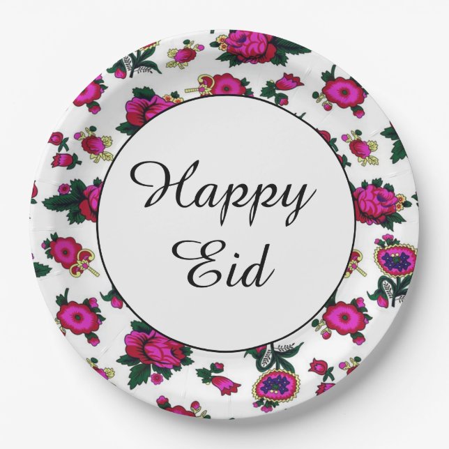 Assiettes En Carton Plaques à papier heureuses d'Eid (Devant)