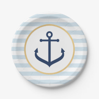 Assiettes En Carton Plaques à papier orientées nautiques - Ancre bleue