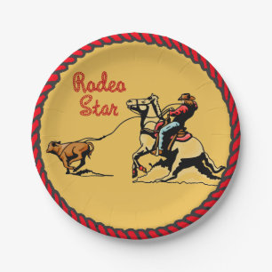 Assiettes En Carton Plaques à papier Roping de veau occidental de