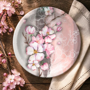 Assiettes En Carton Plaques Abstraites en fleurs de cerisier
