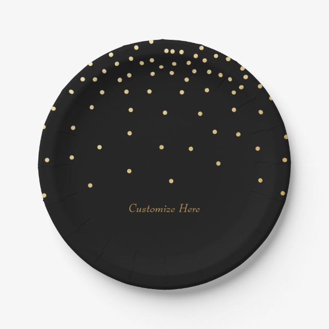 Assiettes En Carton Plaques Confetti Dots Black & Small Gold Foil (Devant)