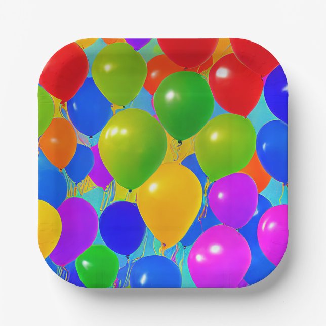 Assiettes En Carton Plaques d'anniversaire avec conception de ballons (Recto)