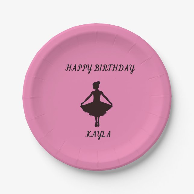 Assiettes En Carton Plaques d'anniversaire Ballerina rose heureux avec (Devant)