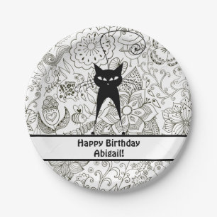 Assiettes En Carton Plaques d'anniversaire de chat noir et blanc perso