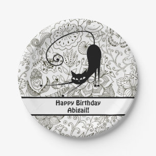 Assiettes En Carton Plaques d'anniversaire de chat noir et blanc perso