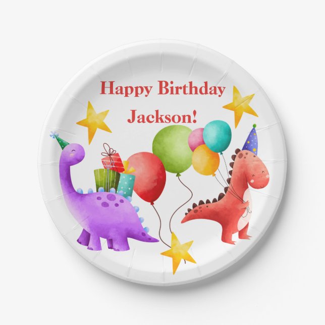 Assiettes En Carton Plaques d'anniversaire de Dinosaur (Devant)