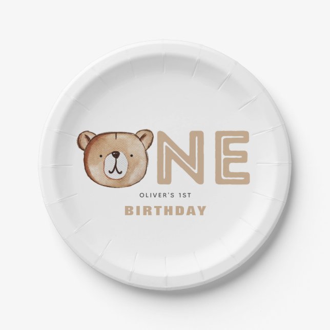 Assiettes En Carton Plaques d'anniversaire de l'ours (Devant)