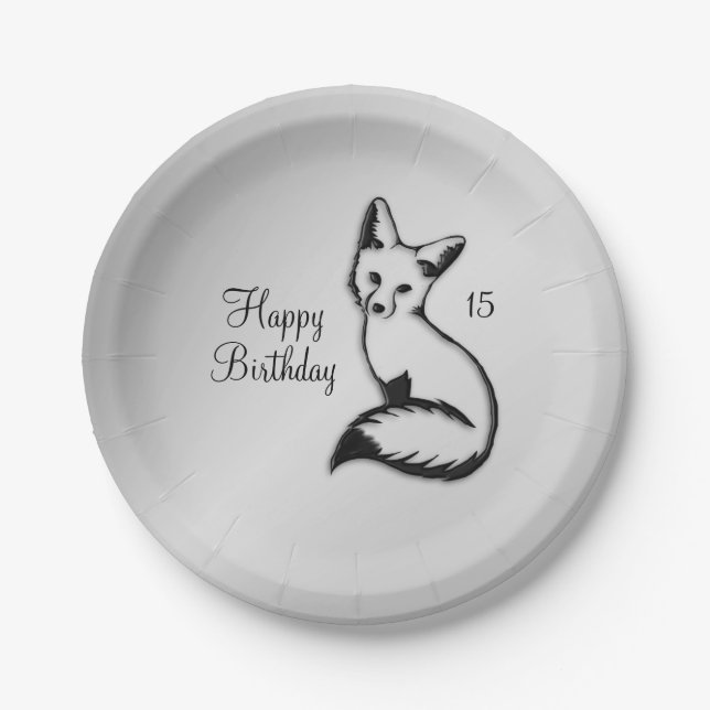 Assiettes En Carton Plaques d'anniversaire de Renard d'argent (Devant)