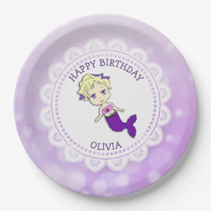 Assiettes En Carton Plaques d'anniversaire de sirène pourpre personnal