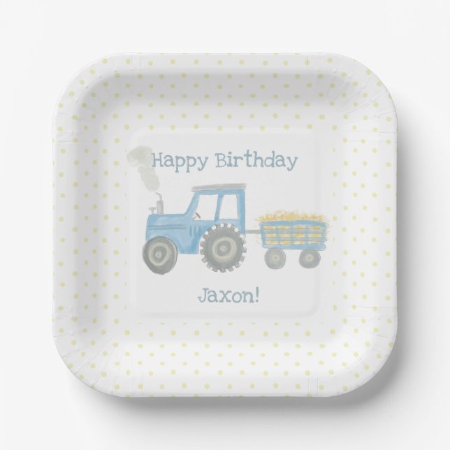 Assiettes En Carton Plaques d'anniversaire du tracteur personnalisé (Recto)