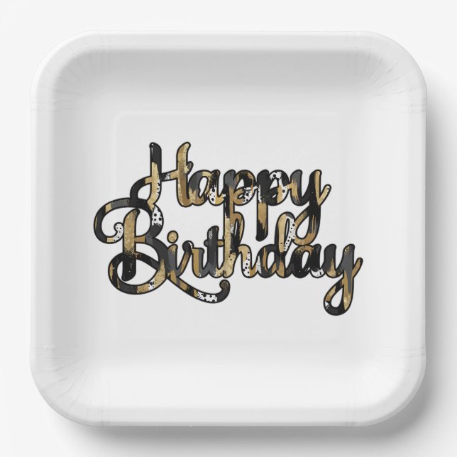 Assiettes En Carton Plaques d'anniversaire Joyeuses Noir et Tan (Recto)