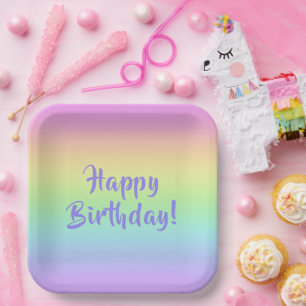 Assiettes En Carton Plaques d'anniversaire Pastel Rainbow Gradient