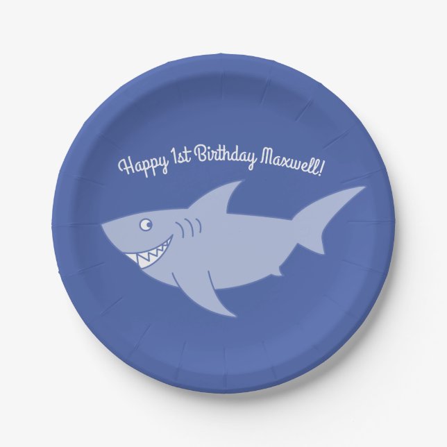 Assiettes En Carton Plaques de 1er anniversaire pour bébé requin (Devant)