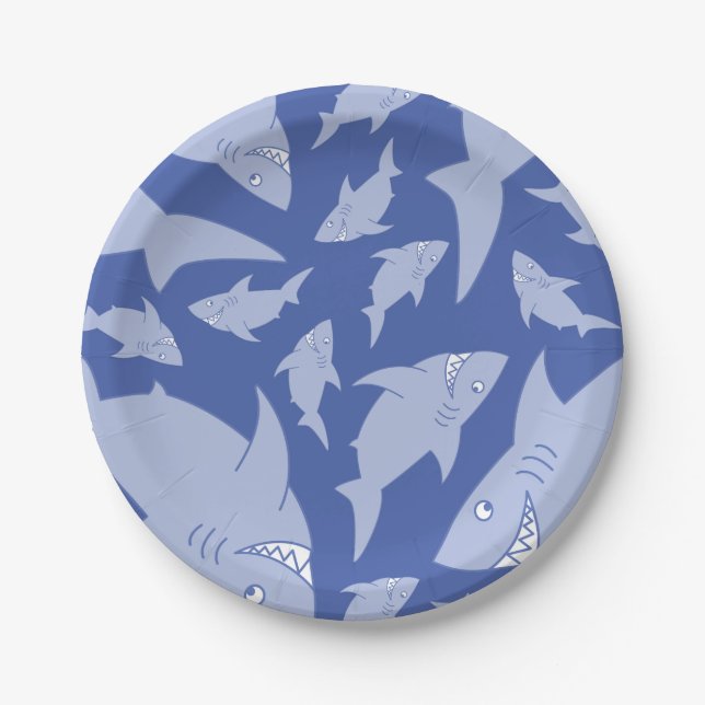Assiettes En Carton Plaques de 1er anniversaire pour bébé requin (Devant)