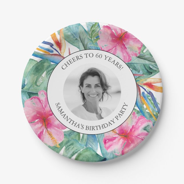 Assiettes En Carton Plaques de 60e anniversaire de Luau tropical (Devant)