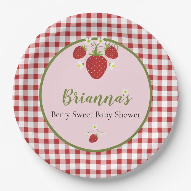 Assiettes En Carton Plaques de Baby shower aux fraises (Devant)