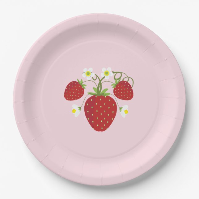 Assiettes En Carton Plaques de Baby shower aux fraises| Rose (Devant)