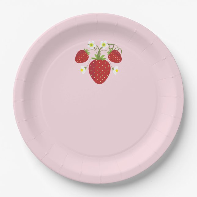 Assiettes En Carton Plaques de Baby shower aux fraises| Rose (Devant)