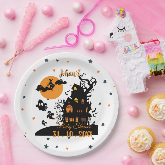 Assiettes En Carton Plaques de Baby shower Halloween personnalisables (Fête)