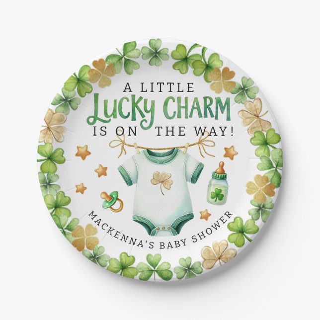 Assiettes En Carton Plaques de Baby shower irlandais Lucky Charm (Devant)