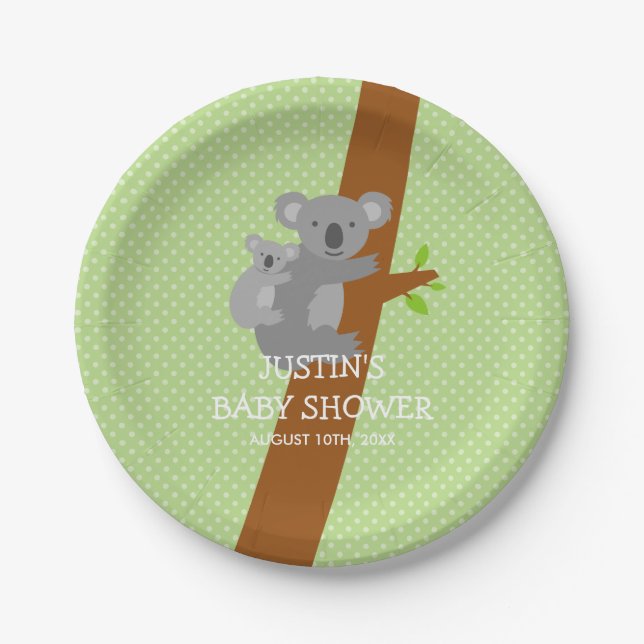 Assiettes En Carton Plaques de baby shower pois en koala (Devant)