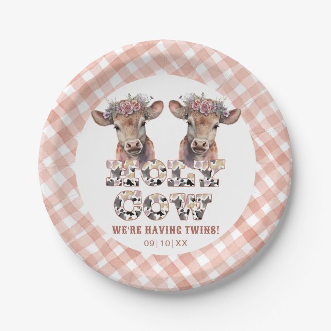 Assiettes En Carton Plaques de Baby shower rustique de Holy Cow Twins (Devant)