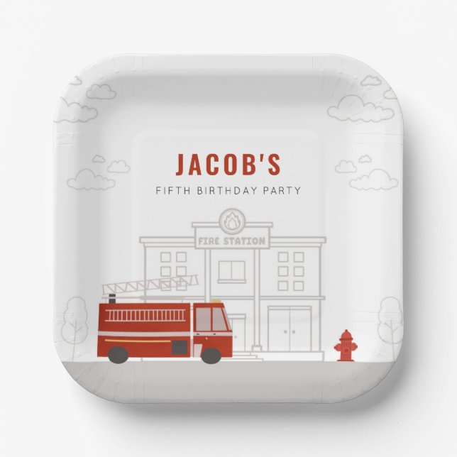 Assiettes En Carton Plaques de fête d'anniversaire de camion-feu (Recto)