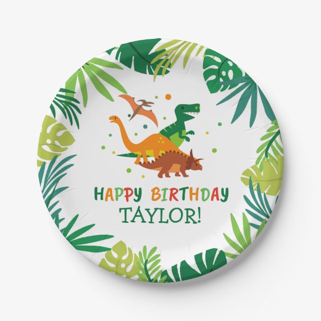 Assiettes En Carton Plaques de fête d'anniversaire de Dinosaur (Devant)