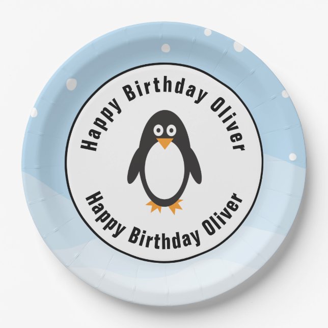 Assiettes En Carton Plaques de fête d'anniversaire de pingouin avec sc (Devant)