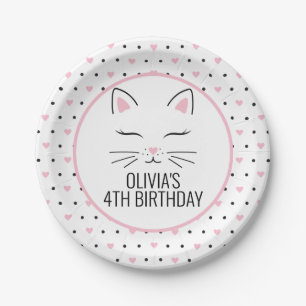 Assiettes En Carton Plaques de fête d'anniversaire Kitten aux coeurs r