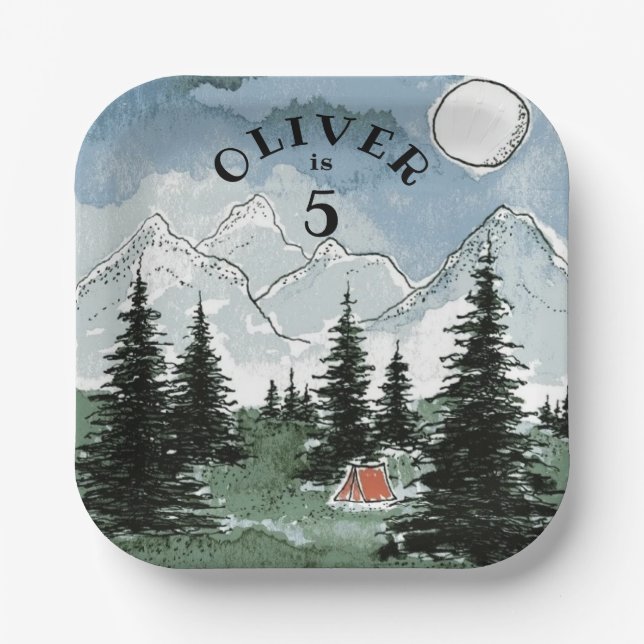 Assiettes En Carton Plaques de fête d'anniversaire personnalisées Camp (Recto)