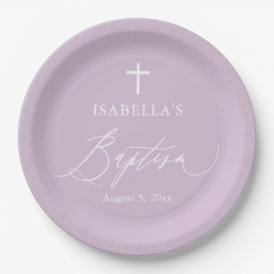 Assiettes En Carton Plaques de fête de baptême de fille de croix blanc
