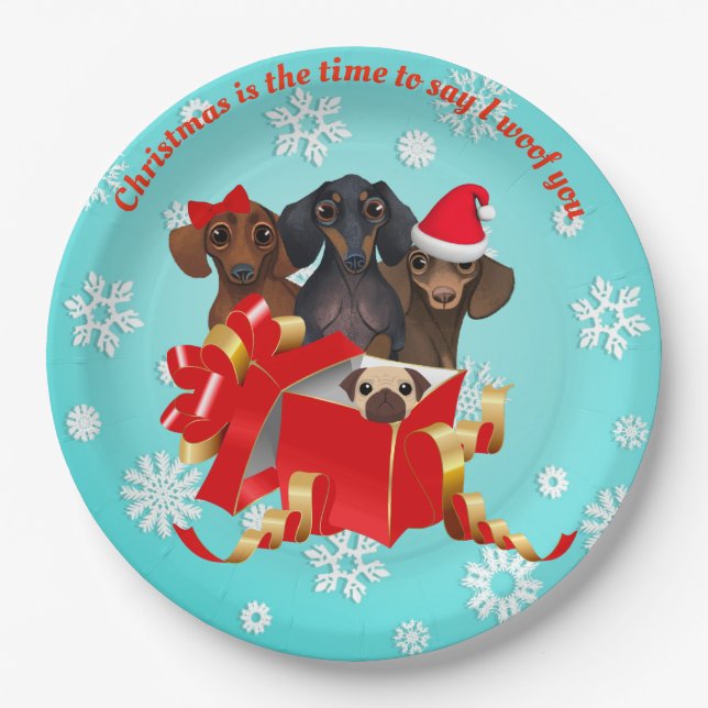 Assiettes En Carton Plaques de fête de fête de fête de neige Dachshund (Devant)
