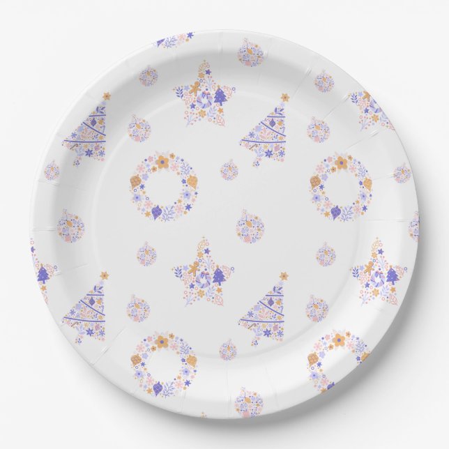 Assiettes En Carton Plaques de fête de Noël violet - set 3 (Devant)