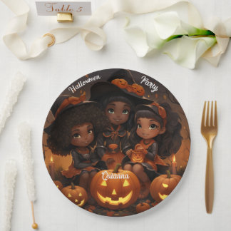 Assiettes En Carton Plaques de fête d'Halloween pour enfants noirs