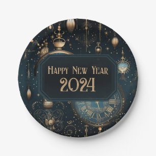 Assiettes En Carton Plaques de fête du réveillon du Nouvel An - Blue C