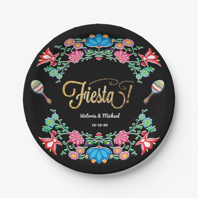 Assiettes En Carton Plaques de fête florale mexicaine (Devant)