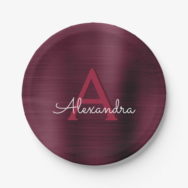 Assiettes En Carton Plaques de fête Monogram Cranberry de Bourgogne (Devant)