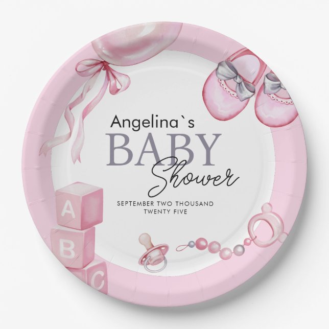 Assiettes En Carton Plaques de fête pour ours en peluche baby shower. (Devant)