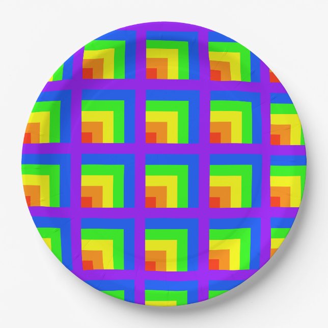 Assiettes En Carton Plaques de fête Rainbow Blocks - set 3 (Devant)