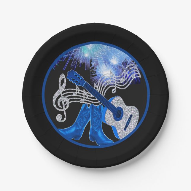 Assiettes En Carton Plaques De Guitare De Western Party Et De Bottes D (Devant)