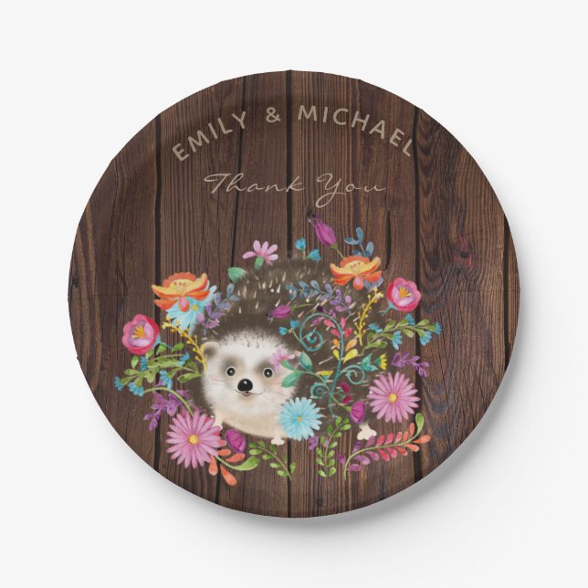 Assiettes En Carton Plaques de hérisson en bois Aquarelle rustique (Devant)