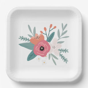Assiettes En Carton Plaques de la fête de Fleur sauvage carré