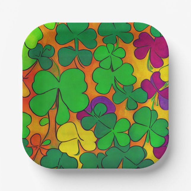 Assiettes En Carton Plaques de la Saint Patrick avec Shamrock (Recto)