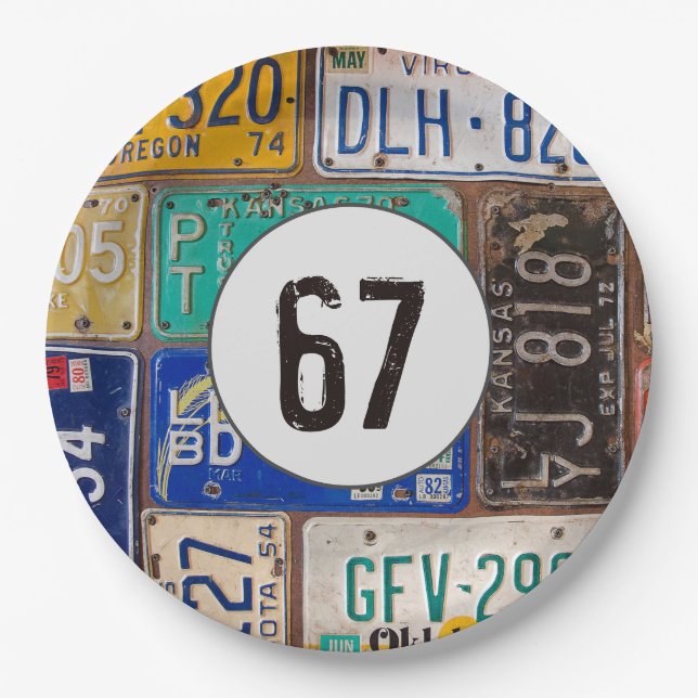 Assiettes En Carton Plaques de licence rouillées 67e anniversaire (Devant)