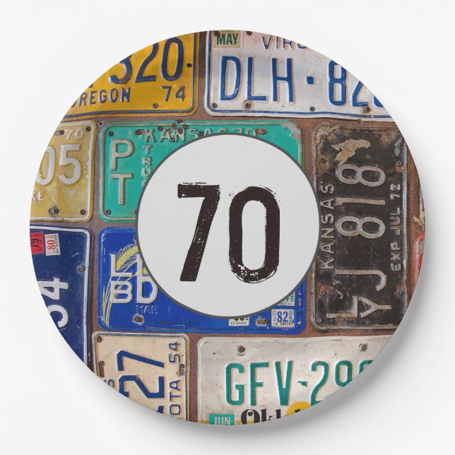 Assiettes En Carton Plaques de licence rouillées 70e anniversaire (Devant)