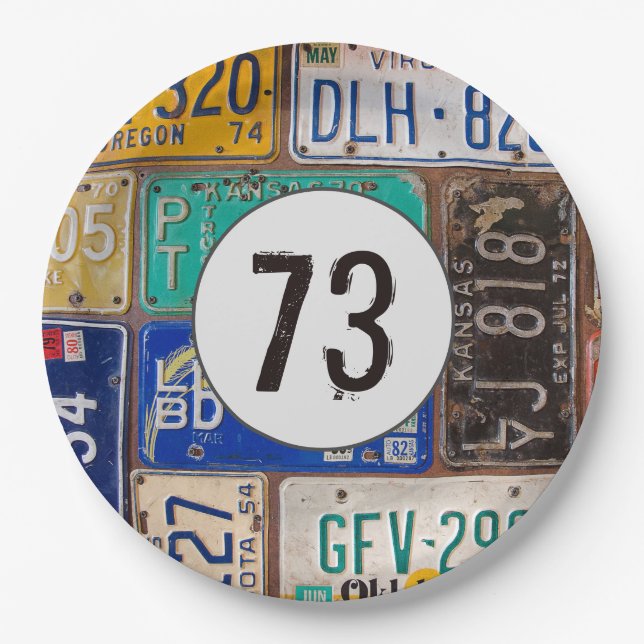 Assiettes En Carton Plaques de licence rouillées 73e anniversaire (Devant)