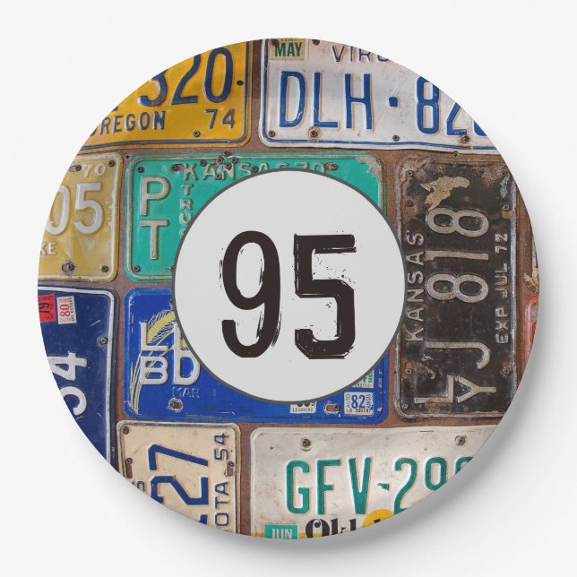 Assiettes En Carton Plaques de licence rouillées 95e anniversaire (Devant)