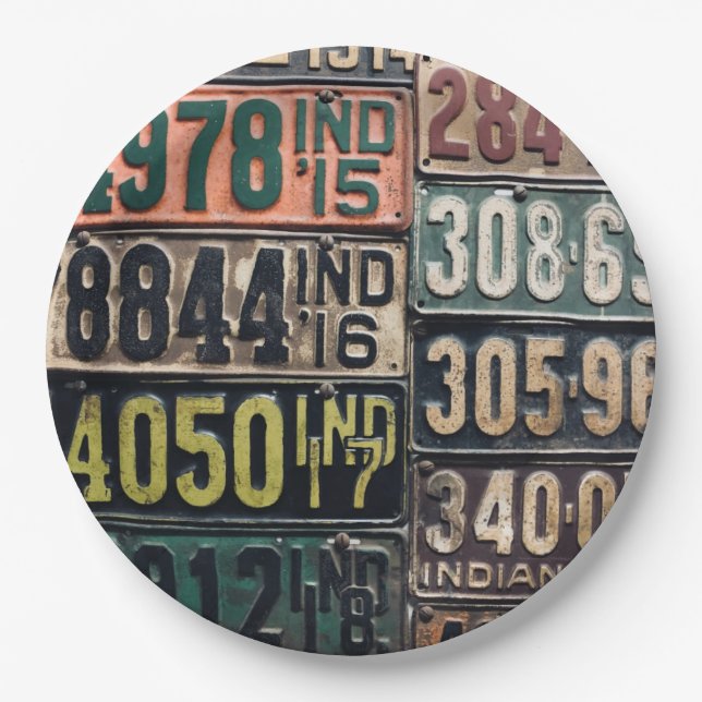 Assiettes En Carton Plaques de licence vintages (Devant)